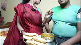 Waggish time Indian festival holi celebrate with neaughbour wife